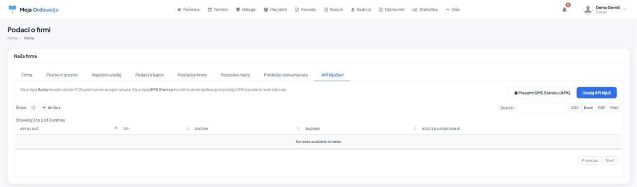 API ključevi - uparivanje SMS stanice