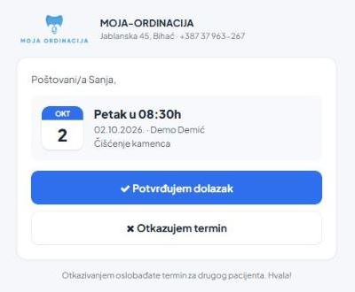 Pacijent potvrđuje ili otkazuje termin